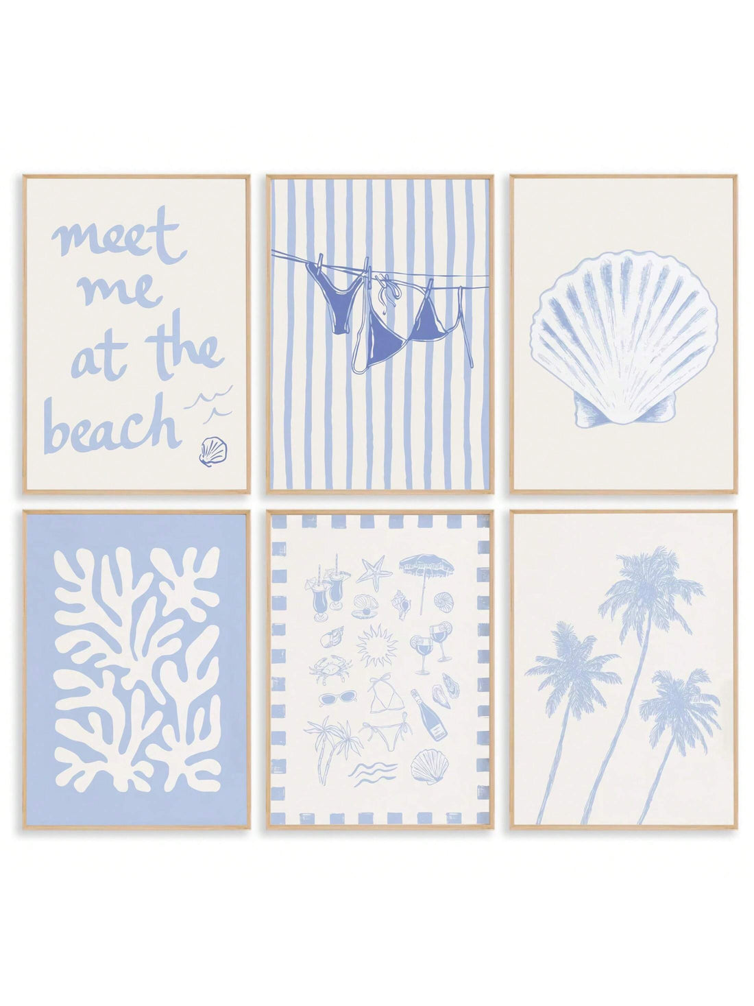 Bring a splash of seaside charm to any room with this playful 6-piece wall art set. Featuring delicate seashells, whimsical starfish, and graceful palm trees, these prints add a breezy, beachy vibe perfect for girly spaces. Brighten your walls with coastal elegance that feels like a day at the shore, every day.