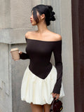 Elevate your wardrobe with this stunning coffee-colored midi dress that effortlessly transitions from boardroom to brunch! The chic off-shoulder neckline adds a touch of flirtation, while delicate floral contrast details bring personality and charm. Crafted for versatility, this dress works beautifully with professional blazers for work or pairs perfectly with statement jewelry for evening events. The flattering midi length offers timeless elegance with a modern twist. Whether you're crushing it at the offi