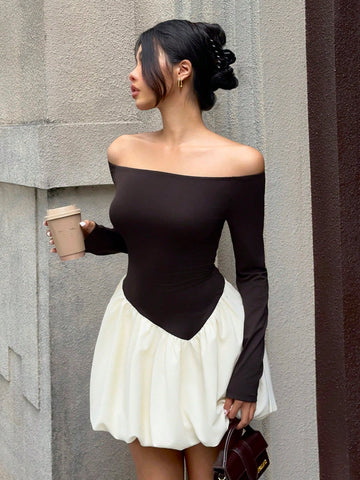 Elevate your wardrobe with this stunning coffee-colored midi dress that effortlessly transitions from boardroom to brunch! The chic off-shoulder neckline adds a touch of flirtation, while delicate floral contrast details bring personality and charm. Crafted for versatility, this dress works beautifully with professional blazers for work or pairs perfectly with statement jewelry for evening events. The flattering midi length offers timeless elegance with a modern twist. Whether you're crushing it at the offi