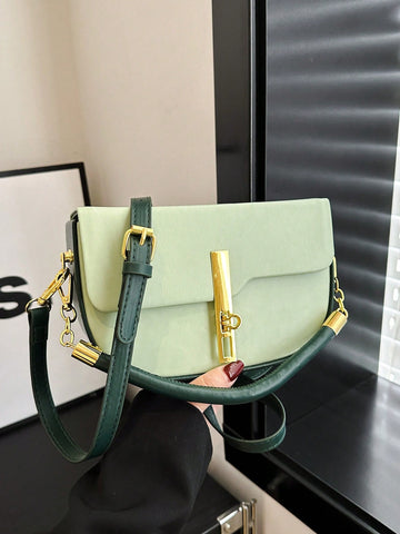 Upgrade your work attire with the Chic Color Block Commuter Satchel. Its stylish design and easy-to-use flap closure make it perfect for the modern professional. Stay organized and look fashionable with this must-have work bag.