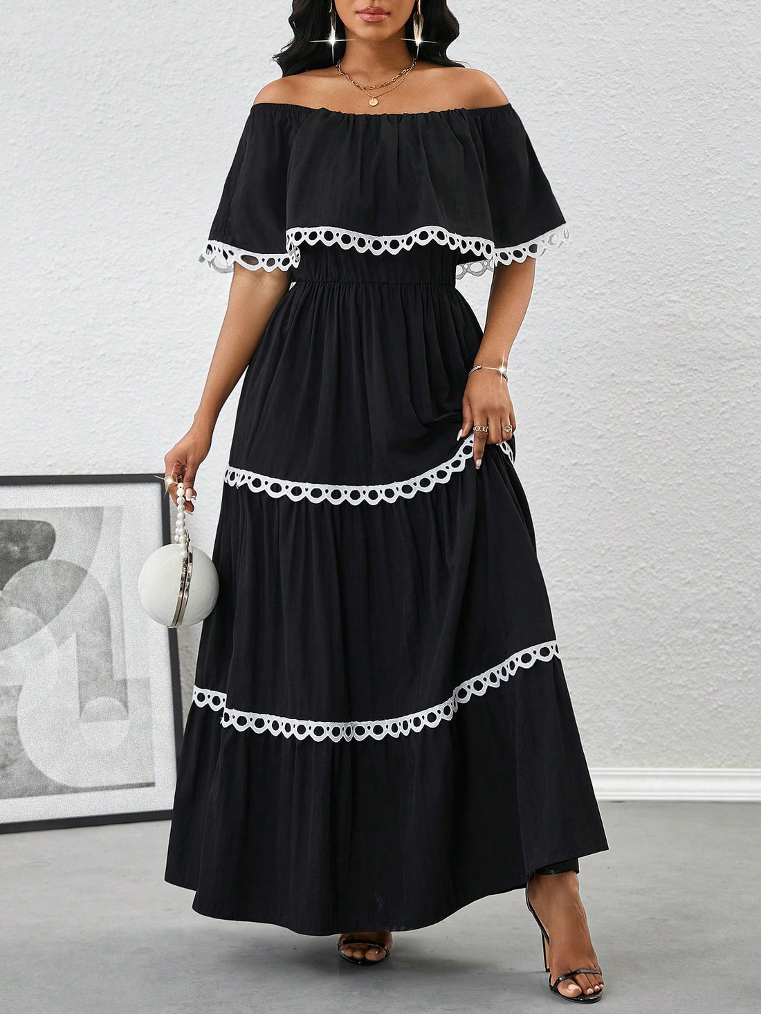 Add a pop of color to your wardrobe with our Chic Color Block Off-Shoulder Dress. Its trendy off-shoulder design and delicate lace trim make it a must-have for any fashion-forward woman. Stay stylish and playful in this unique piece!