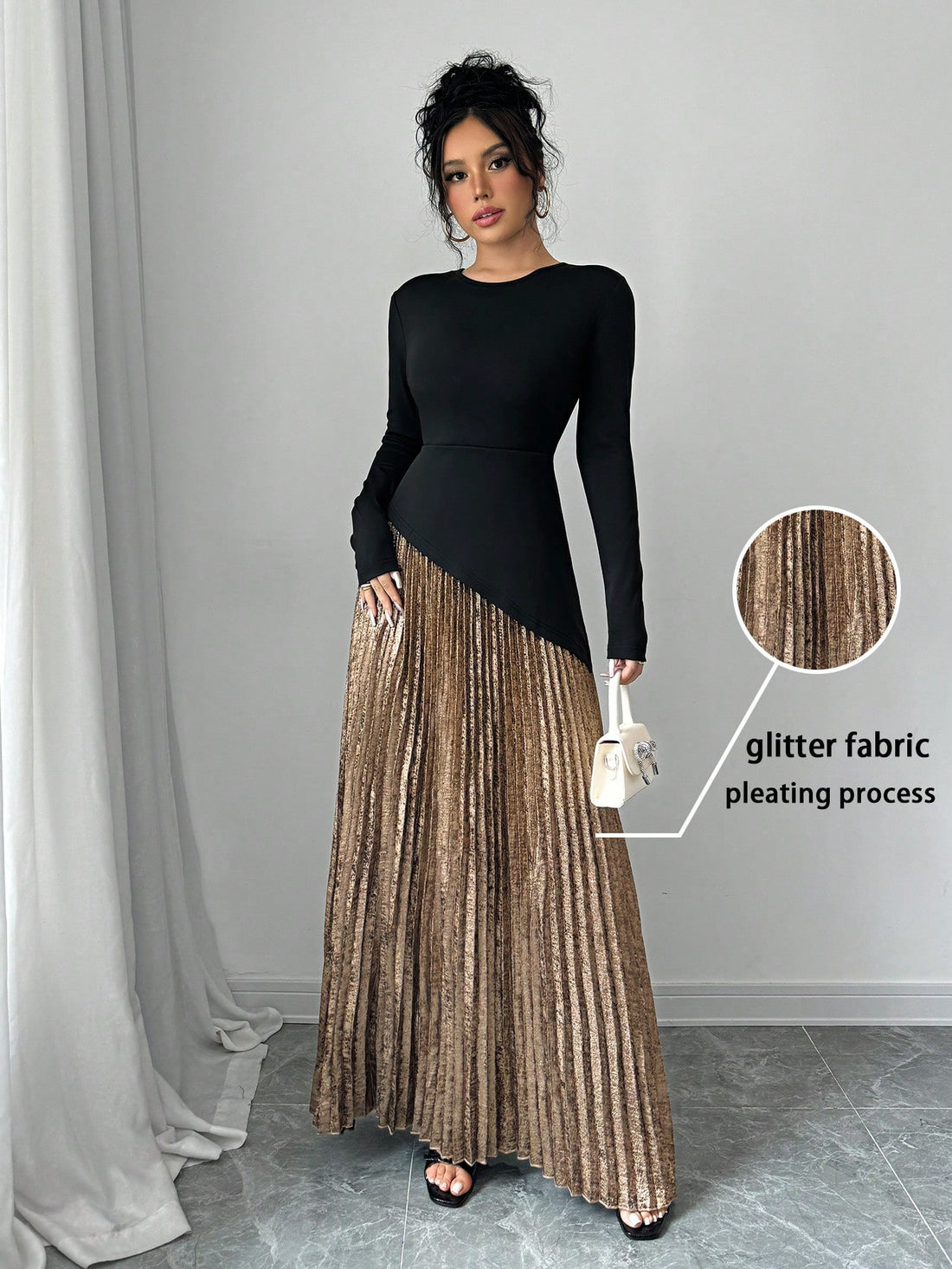 Elevate your elegance with our Chic Color Block Pleated Long Sleeve Dress. Made with expert craftsmanship, this dress boasts a sleek and modern design that is perfect for any occasion. With its elegant color blocking and pleated long sleeves, this dress will enhance your style and make you stand out from the crowd.