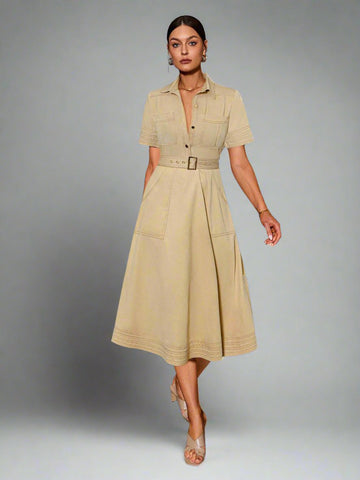 This chic color block polo dress features a belted waist for a flattering silhouette and pocket detail for added style. Look effortlessly stylish and put-together with this versatile piece. Perfect for any occasion, this dress is a must-have for any fashion-forward individual.