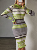 Achieve effortless autumn style with our Chic Color Block Slim Fit Sweater Dress. Featuring a slim fit design and color block pattern, this dress is the perfect combination of fashion and comfort. Stay stylish and cozy all season long.