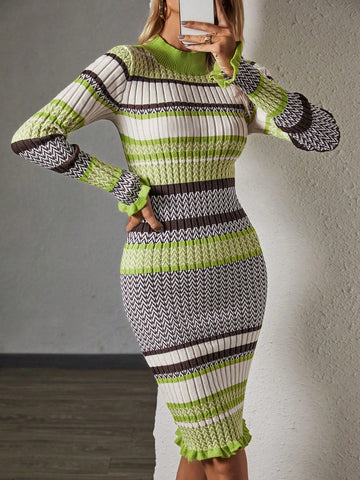 Achieve effortless autumn style with our Chic Color Block Slim Fit Sweater Dress. Featuring a slim fit design and color block pattern, this dress is the perfect combination of fashion and comfort. Stay stylish and cozy all season long.