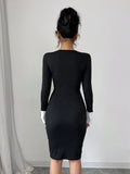 Get effortlessly slim and stylish with our Chic Color Block Square Neck Knit Bodycon Mini Dress! With its unique color block design and flattering square neck, this dress will have you turning heads. Perfect for any occasion, this dress is a must-have in your wardrobe. Stay chic and stay stylish!