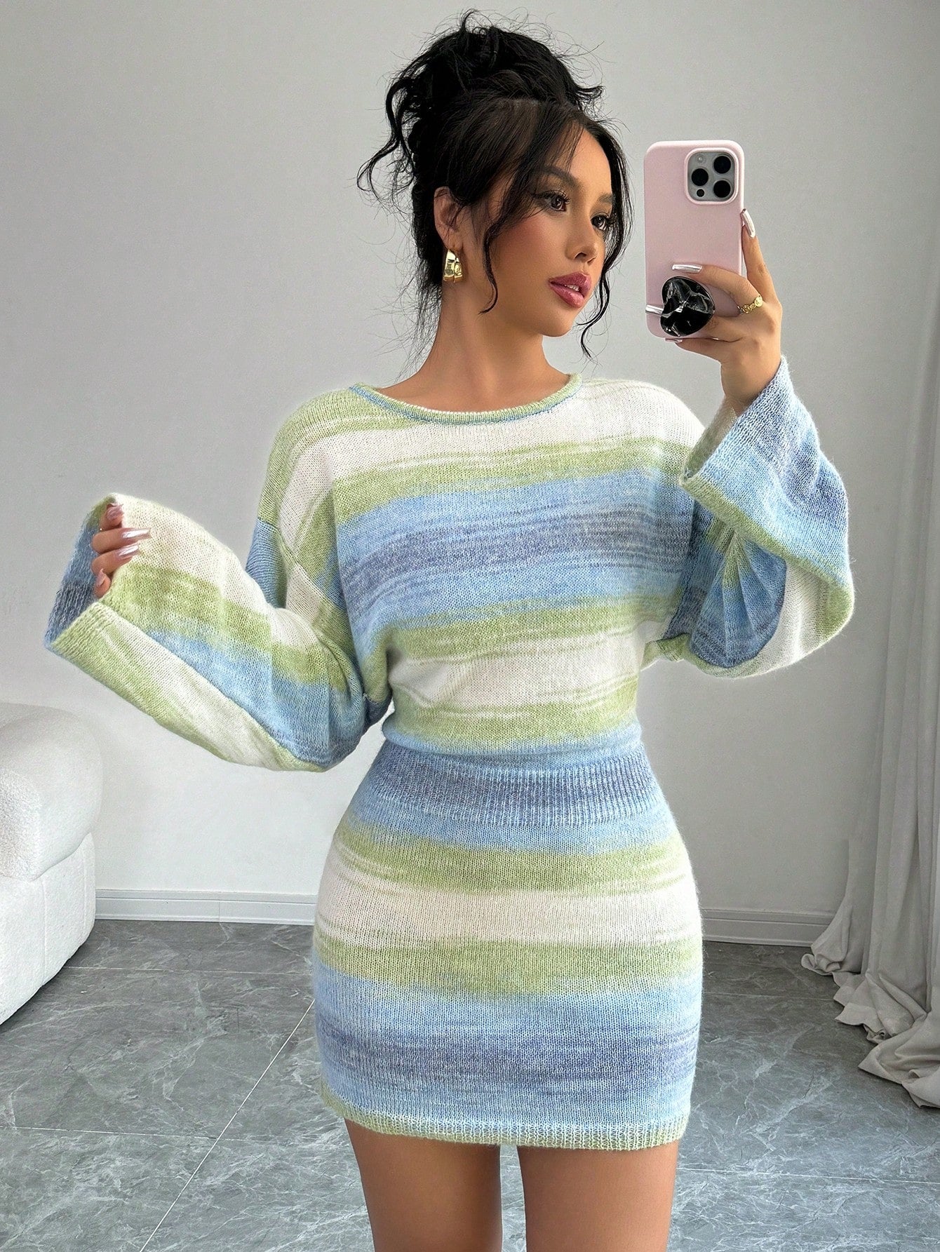 Effortlessly elevate your style with our Chic Color Block Stripe Long Sleeve Sweater Dress. Featuring bold stripes and a sleek color block design, this dress is perfect for any occasion. The long sleeves keep you warm while the chic style keeps you looking stylish. Upgrade your wardrobe today.