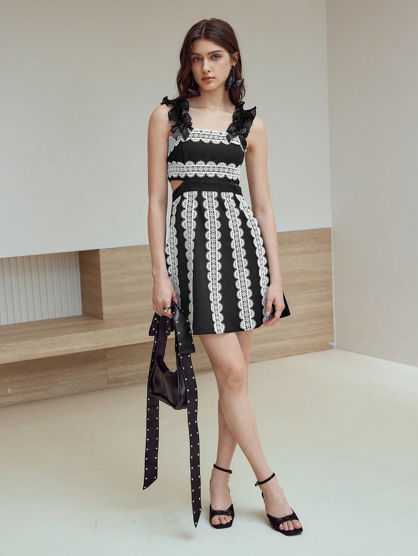 Step out in style with this playful colorblock dress featuring a charming lace bow detail. Its contrasting panels add a fun twist, making it perfect for turning heads at any stylish occasion. Comfortable and chic, it’s your go-to for effortless elegance with a flirty flair.