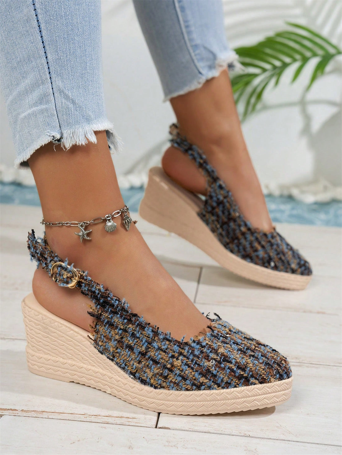 Take your style up a notch (or a few) with our Chic Comfort Woven Backless Wedge Sandals. Designed for plus size women, these platform wedges provide both support and fashion. Slip into them and you'll feel like you're walking on air (and looking fabulous while doing it).