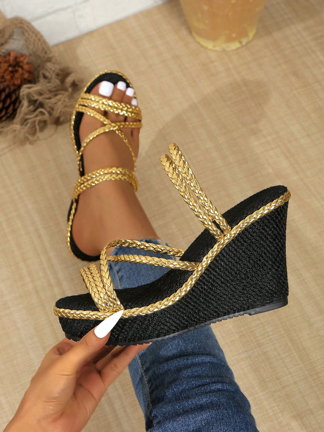 Step into comfort and style with our Chic Comfort: Women's Criss-Cross Woven Wedge Sandals! These sandals not only elevate your look with a trendy criss-cross design, but also provide a waterproof platform for all-day support and protection. Perfect for any occasion, these sandals are the ultimate combination of fashion and function.