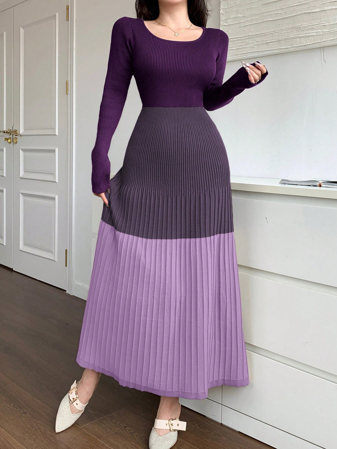 Stay cozy and chic with our Chic Comfort sweater dress. Featuring a playful patchwork design and long sleeves, this dress is perfect for any occasion. Stay warm and stylish all winter long!