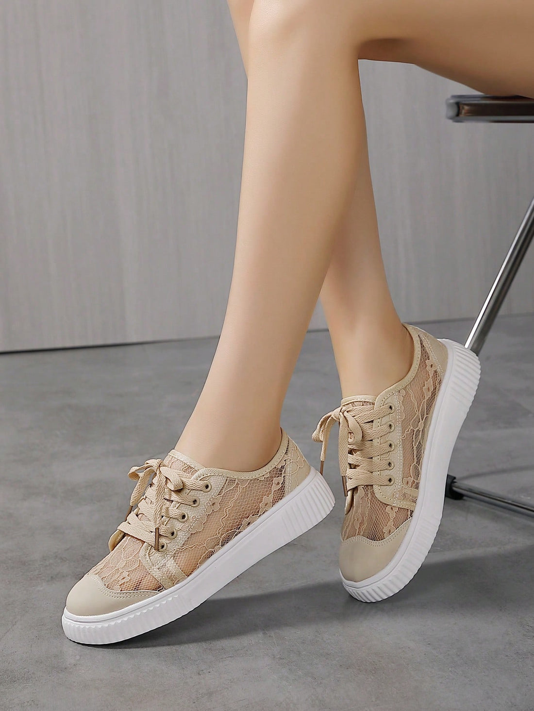 Update your shoe game with these Chic Comfort lace mesh sneakers. Effortlessly stylish, these white sneakers offer comfort and versatility for any casual occasion. From the park to the mall, these sneakers will elevate your style without sacrificing comfort. Get ready to turn heads with every step!