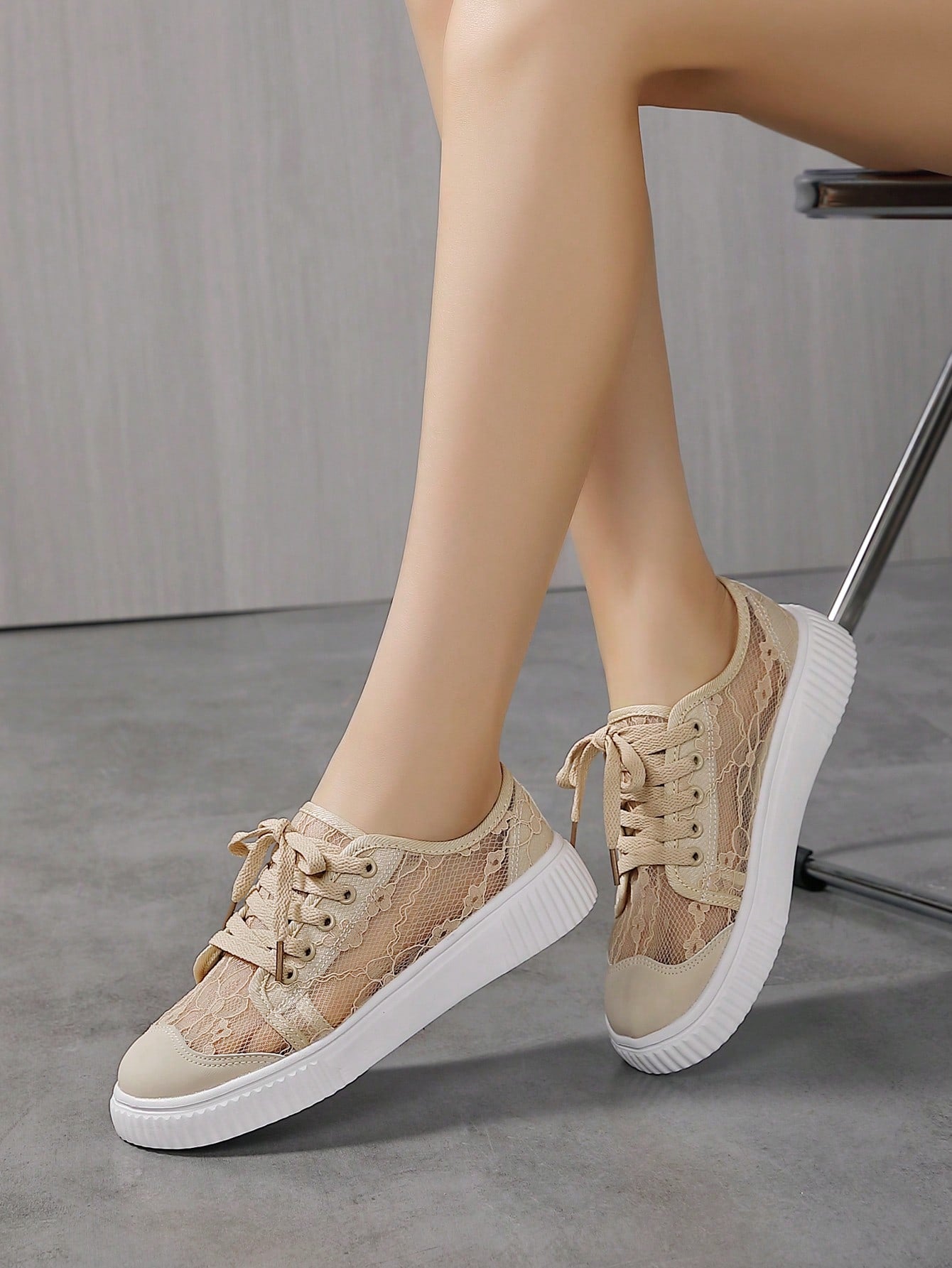 Update your shoe game with these Chic Comfort lace mesh sneakers. Effortlessly stylish, these white sneakers offer comfort and versatility for any casual occasion. From the park to the mall, these sneakers will elevate your style without sacrificing comfort. Get ready to turn heads with every step!