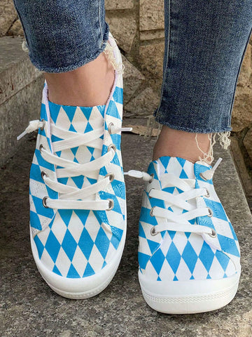 Step into style and comfort with our Chic & Comfy Blue & White Plaid Casual Sneakers! Perfect for Oktoberfest, these sneakers are both fashionable and practical. Made with quality materials, these sneakers provide a snug fit and all-day support. Elevate your festival look with these must-have shoes.