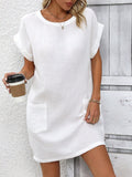 Unleash your inner fashionista with our Chic & Comfy Batwing Sleeve Dress! This stylish dress features a solid color design and double pockets for ultimate convenience. Perfect for those looking to make a statement while staying comfortable. It's a win-win!