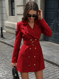 This Chic Commuter Mini Dress exudes style with its ruffled lapel and cinched waist. Stay comfortable and fashionable while on the go. Expertly crafted for a professional and sophisticated look.