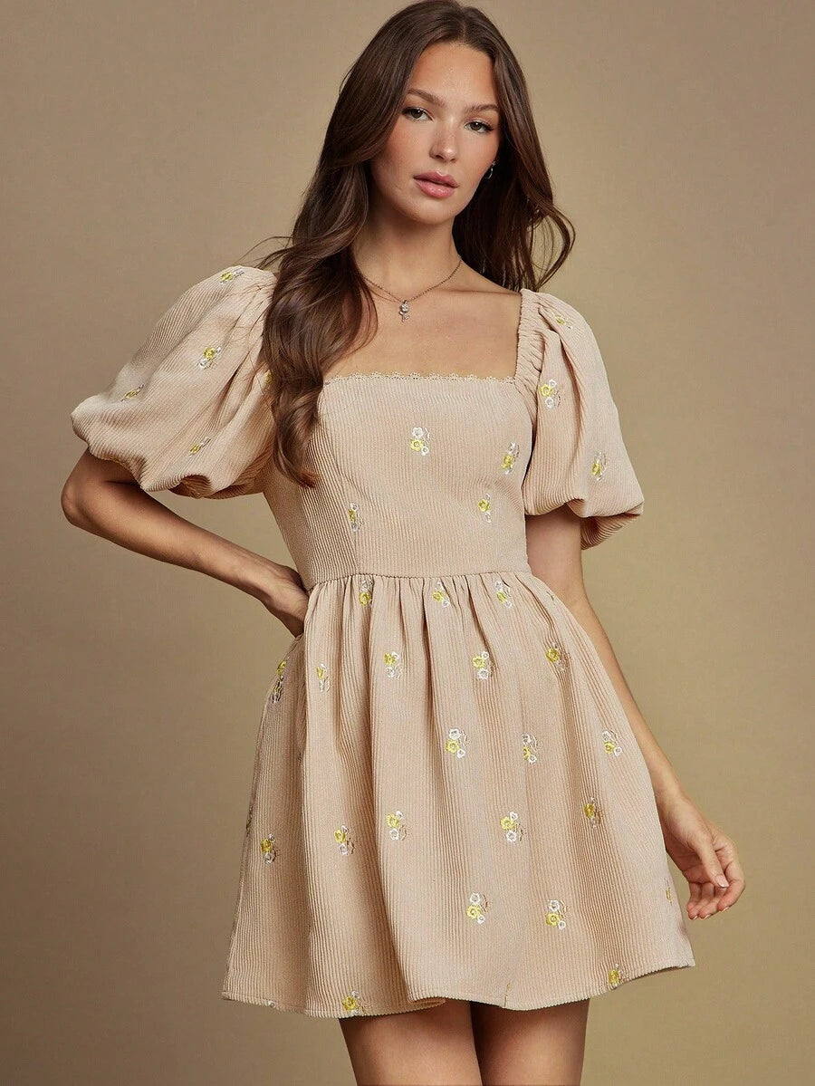 Saddle up for style with this adorable corduroy mini dress that screams country chic! Featuring charming puff sleeves and a flattering silhouette, it's your go-to piece for fall festivals, country concerts, and weekend adventures. The rich corduroy fabric adds texture and warmth, while the playful cut keeps things fun and flirty. Whether you're dancing in the dust or grabbing coffee with friends, this dress delivers that effortless cowgirl vibe you've been craving. Pair it with boots, a denim jacket, and yo