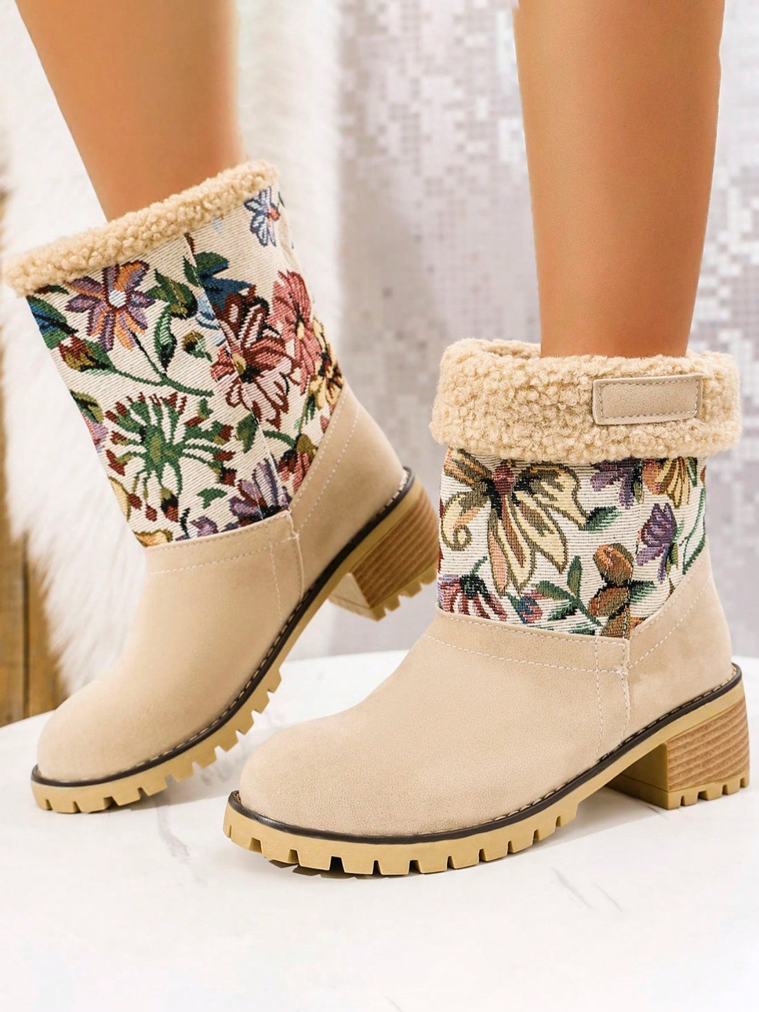 Introducing Chic & Cozy's versatile 2-in-1 Plus Size Beige Ankle & Mid-Calf Punk Snow Boots. Stay stylish and warm, whether you're walking around the city or trekking through the snow. Made with high-quality materials for durability and comfort. Perfect for fashion-forward plus size individuals.