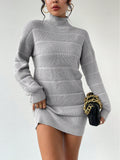 Stay warm and stylish this winter with our Chic & Cozy High Neck Textured Knit Sweater Dress. The soft knit material and high neck provide ultimate comfort, while the textured design adds a touch of sophistication. Perfect for any occasion, this dress is a must-have for your wardrobe.