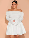 Embrace your curves with our Chic & Cozy: Plus Size Cream Dress! The fluffy trim and ribbed A-hem add a touch of playfulness to this versatile dress, perfect for any occasion. Stay stylish and comfortable with our unique design. (Size options available!)