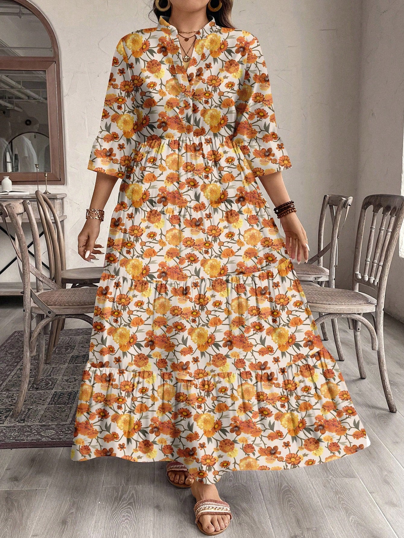 Introducing the perfect dress for the colder months - our Chic & Cozy Plus Size Yellow Ditsy Floral Dress for Autumn/Winter! Made with a warm and comfortable fabric, this dress will keep you cozy while still looking chic. The yellow ditsy floral print adds a touch of femininity to any autumn or winter outfit.