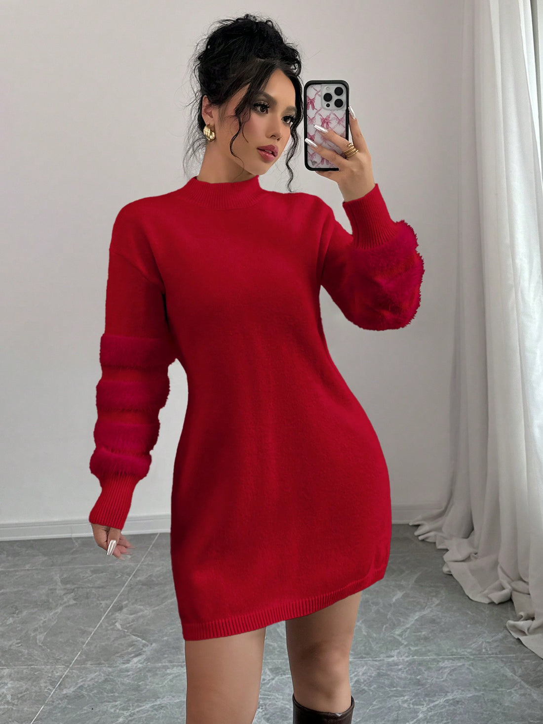 This Chic & Cozy bodycon sweater dress is designed with a solid color and features faux fur trim for a luxurious touch. Made with a soft and comfortable fabric, this dress is perfect for staying warm and stylish during the colder months. Stay chic and cozy with this must-have addition to your wardrobe.