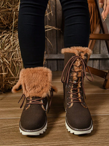 From the expert's perspective, the Chic & Cozy Women's Reversible Mid-Calf Snow Boots are designed for ultimate winter style and comfort. With a reversible feature, fleece-lined interior, and lace-up design, these boots provide warmth and fashion all in one. Stay chic and cozy during the cold months with these stylish snow boots.