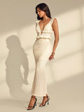 Slip into pure elegance with this cream bodycon maxi dress that's basically a love letter to summer style. The plunging V-neckline commands attention while delicate ruffle trim adds a flirty, feminine touch that keeps things interesting. Designed to hug your curves in all the right ways, this dress transitions effortlessly from daytime brunch to evening adventures. Whether you're catching golden hour vibes or dancing under the stars, this versatile piece proves that sometimes the simplest silhouettes make t
