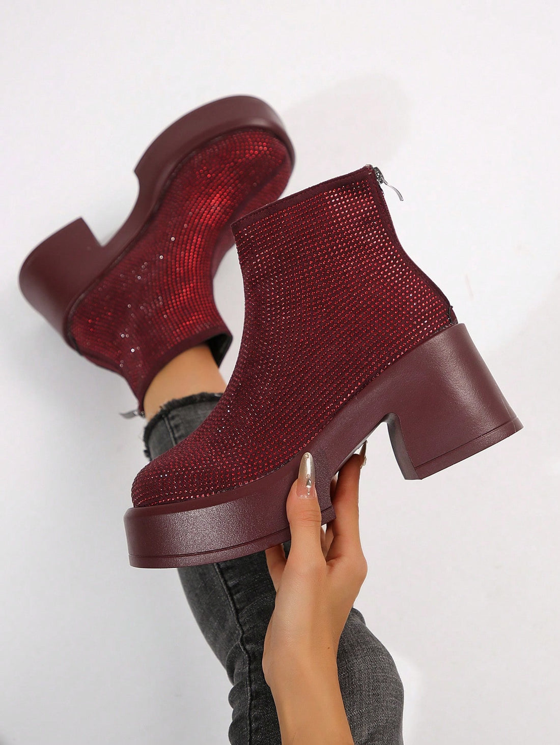 These Chic Crystal-Embellished Waterproof Chelsea Boots are the perfect high heels for any occasion. With their elegant design and waterproof technology, you can look stylish and confident no matter the weather. The crystal embellishments add a touch of glamour, making these boots a must-have for any fashion-forward individual.