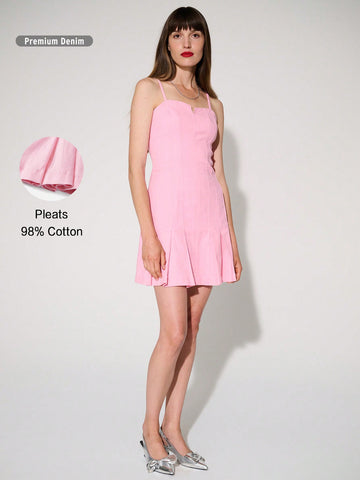 Expertly crafted for a flawless fit, the Chic Denim Dreams: Pleated Corset Tank Mini Dress is the perfect blend of style and comfort. Made with premium denim fabric, this dress features a trendy pleated corset design that accentuates your curves. Elevate your wardrobe with this versatile and chic dress.