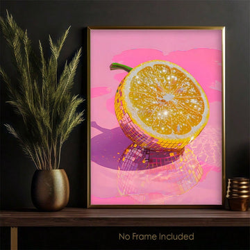 Add a touch of cheeky charm to your kitchen with our Chic Disco Lemon Wall Art. This modern pink print is sure to brighten up any space, bringing a playful energy to your decor. Perfect for those looking for a unique and fun twist on traditional kitchen decor. (Great for lemonade stands too!)