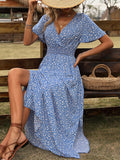 Step into effortless charm with this Chic Ditsy Floral Dress. Featuring a flattering surplice neckline and fluttery butterfly sleeves, it adds a whimsical touch to your look. The high split brings a flirty edge, perfect for twirling through sunny days or lively evenings. Light, breezy, and full of personality, this dress is your go-to for playful style that turns heads.