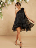 Unleash your inner fashionista with our Chic Elegance dress! Featuring a playful polka dot pattern and trendy off-shoulder design, this dress exudes chic and elegance. And for a touch of whimsy, add the detachable flower accessory. Perfect for making a statement at any event. (Psst... It's also super comfy!)