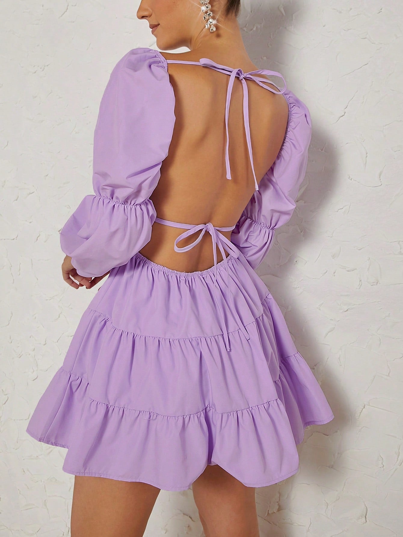 Chic & Elegant Backless Ruffle Dress with Lantern Sleeves – Canary Houze