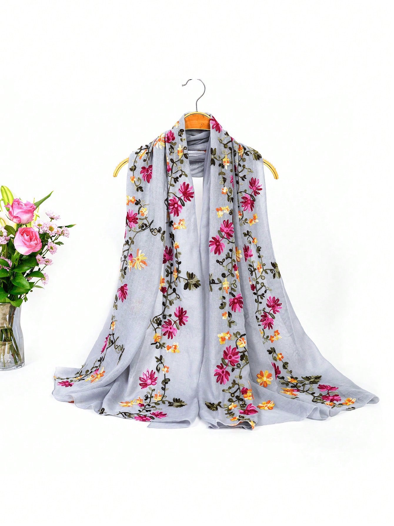 This Chic Embroidered Sunscreen Scarf is the perfect accessory for daily wear and work styles. It offers a stylish and practical solution for sun protection with its embroidered design. Made from high-quality material, it provides both fashion and function. Stay protected and fashionable with this scarf.