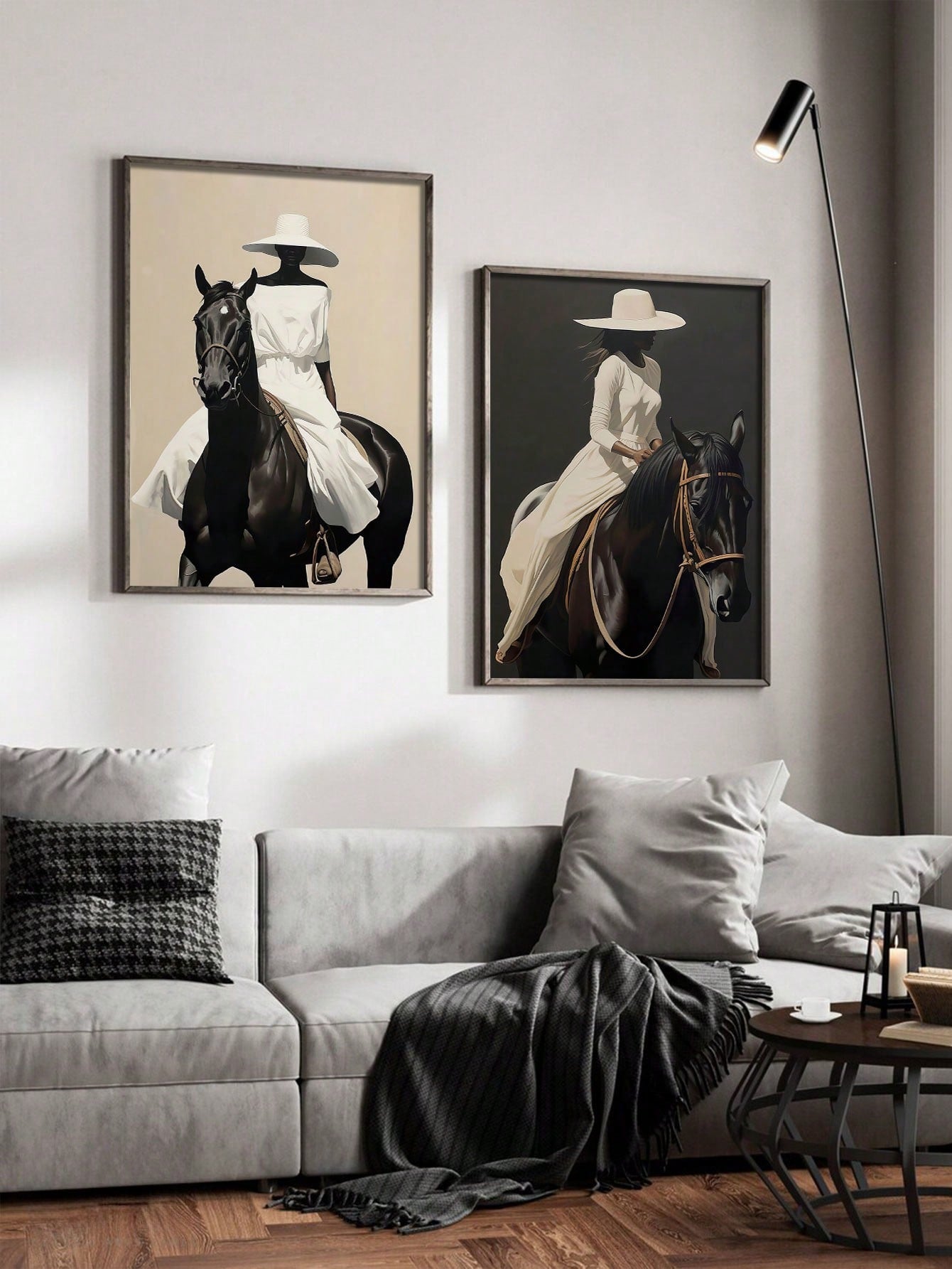 Add a touch of elegance to your home decor with our Chic Equestrian Duo canvas wall art set. Featuring a modern, unframed design, this set is perfect for adding a stylish and sophisticated look to any room. Upgrade your space with this unique and versatile piece!