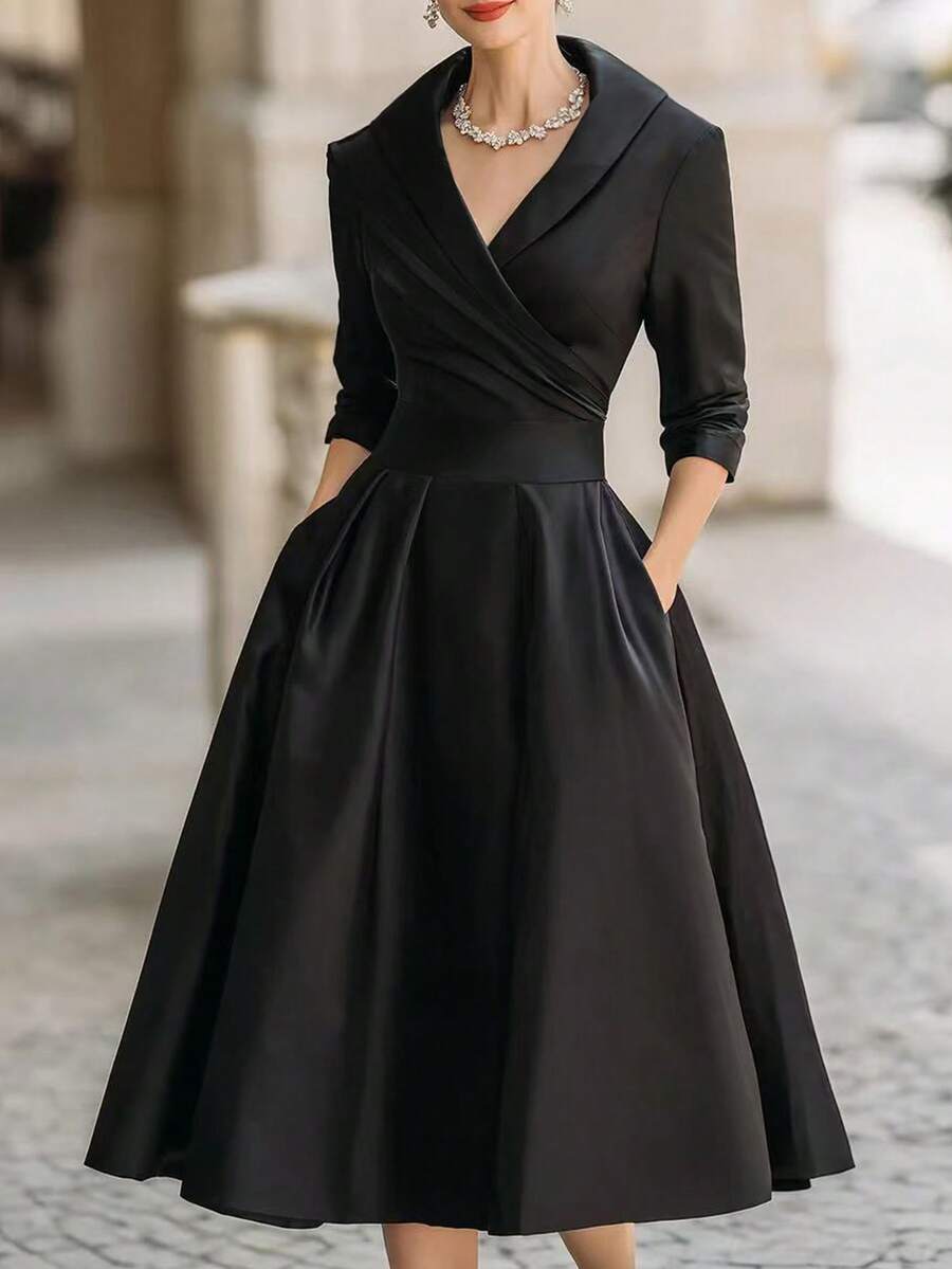 Embrace timeless European sophistication with this French-inspired long sleeve dress. The deep V-neckline creates an elegant, flattering silhouette perfect for transitional seasons. Crafted for effortless style, this piece seamlessly moves from casual daytime wear to evening occasions. The flowing design and refined cut embody classic French fashion sensibilities, making it an essential addition to any autumn-winter wardrobe. Versatile enough to dress up or down, it pairs beautifully with layered accessorie