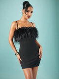Step out in style with this Chic Faux Feather Trim Little Black Dress. The playful feather accents add a touch of whimsy while keeping things elegant, perfect for turning heads at any event. Designed to flatter and dazzle, this dress makes every occasion a little more unforgettable.