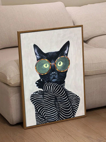 Elevate your home decor with our Chic Feline Fashion Canvas Art featuring a stylish cat in a striped shirt and round glasses. Made with premium canvas material, this wall decor adds a touch of sophistication and charm to any room. A must-have for cat lovers and fashion enthusiasts alike.