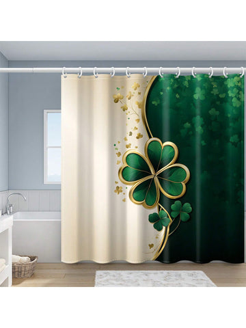 Spruce up your bathroom for St. Patrick's Day with our chic shower curtain! Made of waterproof polyester, this festive curtain features a clover print in beige and dark green with golden accents. Bring a touch of luck and style to your bathroom with this fun and functional decor piece.
