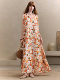 Step into sunshine and smiles with this Chic Floral Chiffon Maxi Dress. Its breezy chiffon fabric and flattering V-neck sleeveless design keep you cool and stylish, perfect for summer vacations or dancing the night away at weddings. The flowing A-line silhouette adds a touch of effortless elegance, making every moment feel like a celebration.