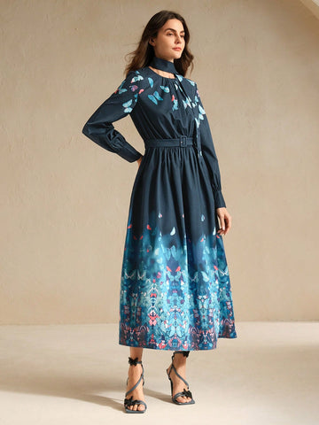 Flaunt effortless elegance in our Chic Floral Elegance dress. Featuring a mid-length silhouette and long sleeves, this dress is perfect for any occasion. The unique floral print adds a touch of whimsy to your wardrobe. Be the epitome of feminine charm. (Warning: Multiple compliments may ensue.)