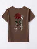 Add a touch of chic floral elegance to your wardrobe with this women's t-shirt featuring a beautiful rose letter print. Perfect for a casual day out, this t-shirt is both stylish and comfortable. Make a statement with fashion and comfort combined!