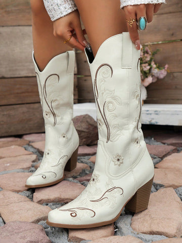 Step out in style this spring and autumn with our Chic Floral Embroidered Chunky Heel Western Boots! These boots not only showcase a trendy floral embroidery design, but also provide effortless style with their chunky heel. Elevate your fashion game and add a touch of femininity to any outfit.