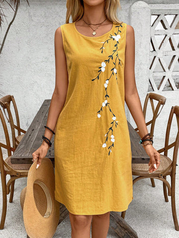 Get ready to have all eyes on you in our Chic Floral Embroidery Sleeveless Dress! Perfect for vacation or casual outings, this dress is designed with intricate floral embroidery for a touch of boho-chic. Stay stylish and comfortable in this must-have dress.