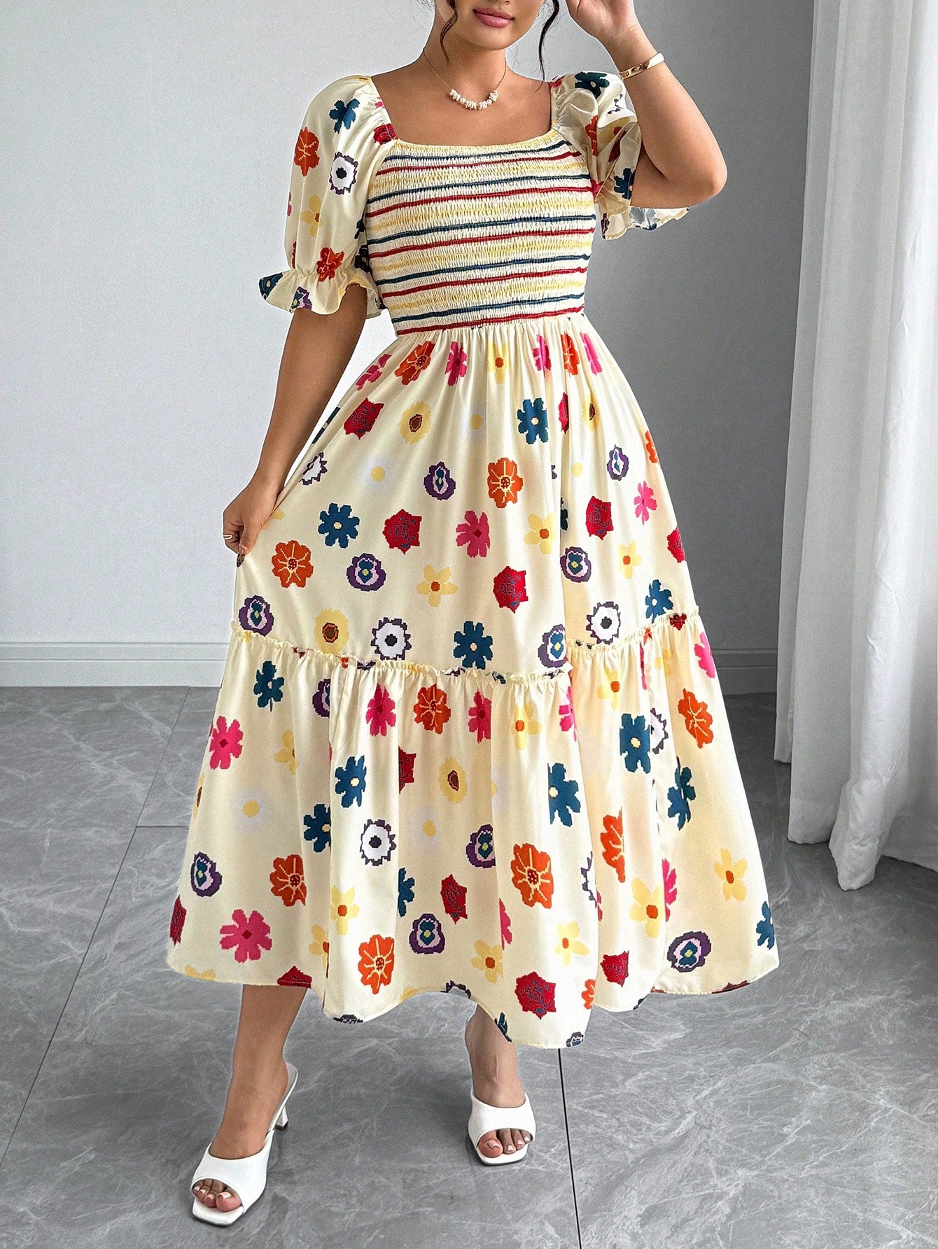 This charming floral print dress brings a playful, princess-worthy vibe to any casual day. Its light, breezy fabric and sweet pattern make it perfect for twirling through sunny afternoons or special outings. Dress up your little one with a touch of whimsy and effortless style!