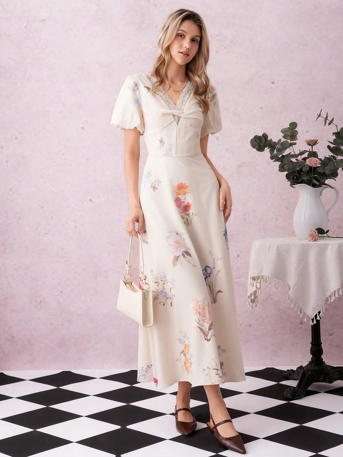 Step out in style with this playful floral print mini dress accented by delicate lace trim. Its breezy fit and charming design make it your go-to choice for sunny outings, romantic dates, or fun-filled vacations. Flirty yet comfortable, this dress effortlessly brings a touch of whimsy to your wardrobe.