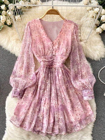 Step into the spotlight with this playful floral print organza dress, designed to bring effortless elegance to any party or special occasion. Its lightweight, sheer fabric floats beautifully, while vibrant blooms add a cheerful touch. Perfect for twirling with confidence, this dress makes every moment feel like a celebration.