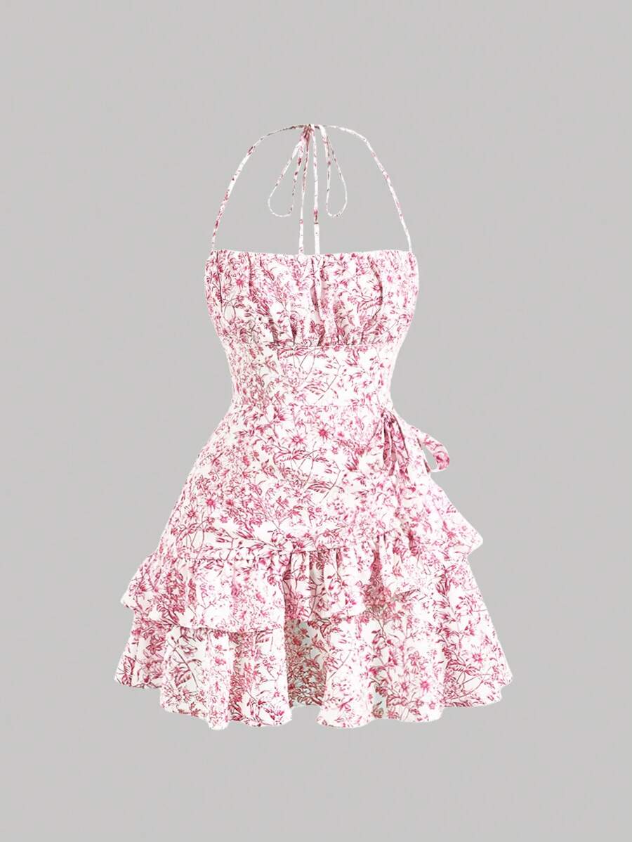 Elevate your warm-weather wardrobe with this charming floral print halter dress. The delicate ruffle trim adds a playful touch, while the halter neckline offers flattering support and a feminine silhouette. Perfect for summer tea parties, garden gatherings, or casual weekend outings, this dress combines vintage-inspired style with modern comfort.