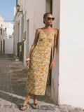 Chic Floral Print Spaghetti Strap Midi Dress for Effortless Vacation Style